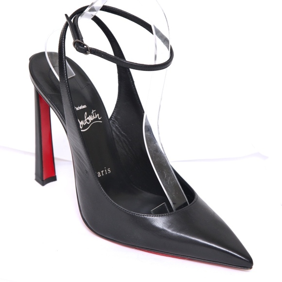 CHRISTIAN LOUBOUTIN Pumps Black Leather CONDORA STRAP Ankle Pointed Sz 38 $995 - Picture 1 of 11